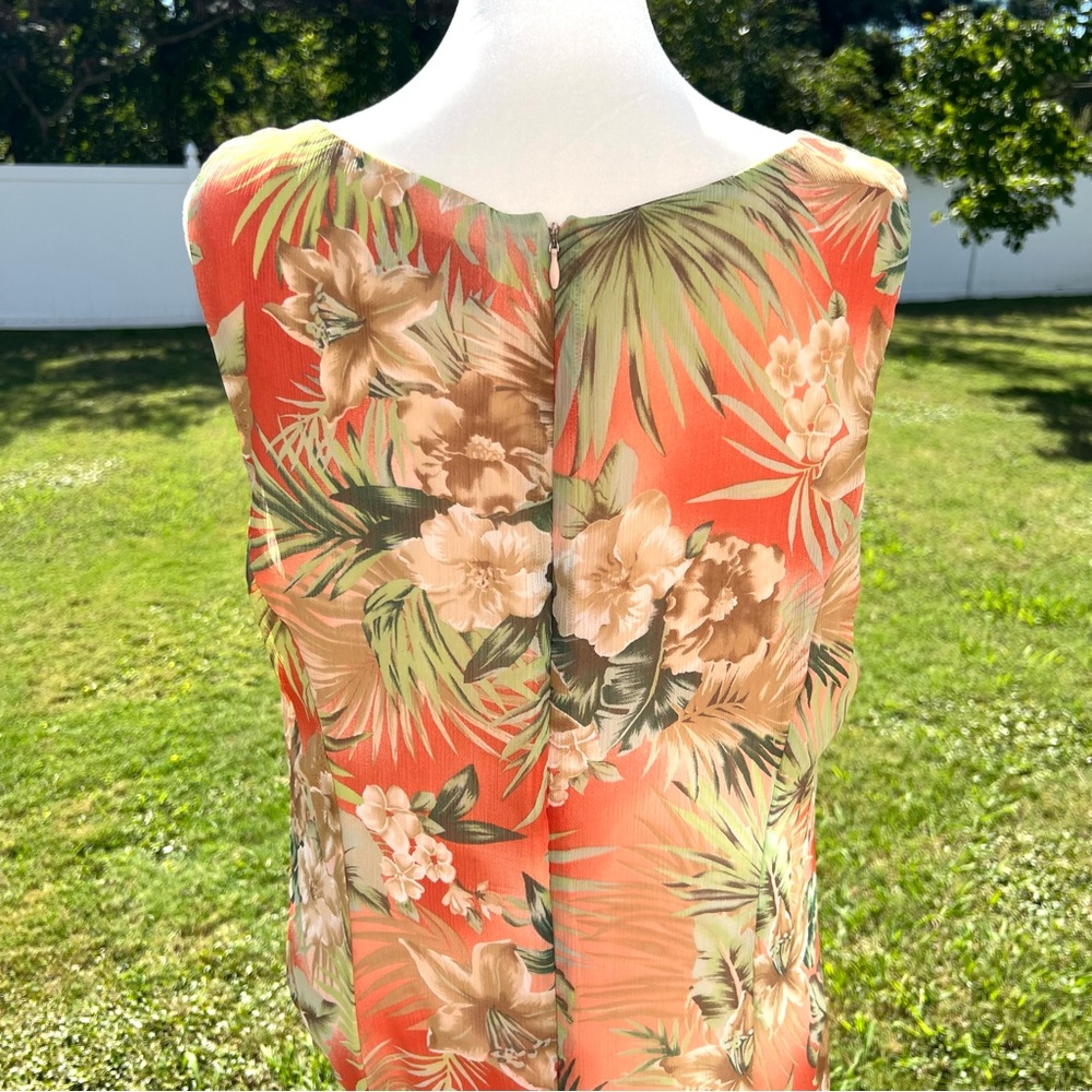 Danny & Nicole Peach Maxi Dress with Beige and Green Tropical Print Sz 16 - Picture 7 of 15